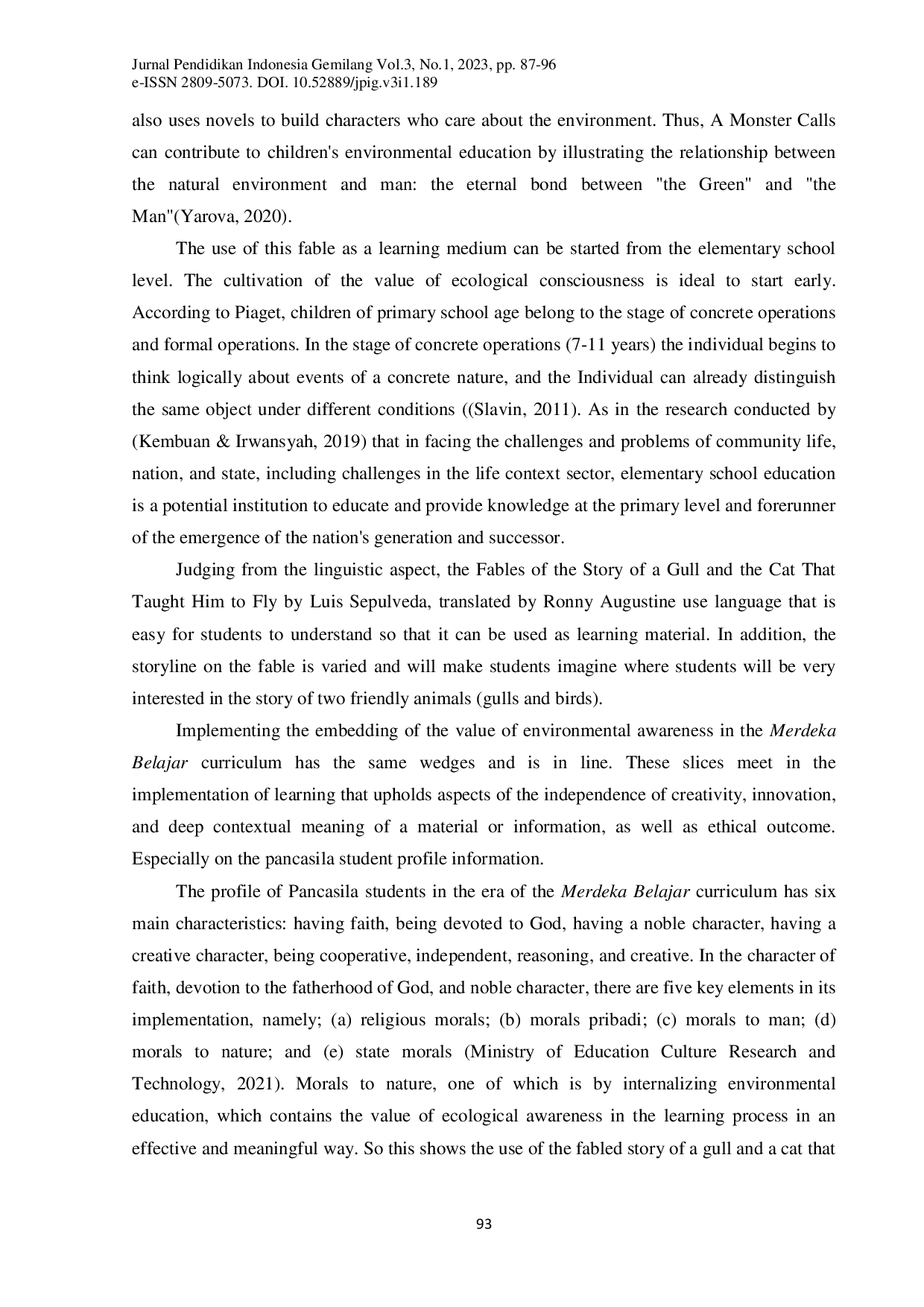 juris Potential of Fables as Learning Resources for Environmental Education and Its Relevance to the Merdeka Belajar Curriculum