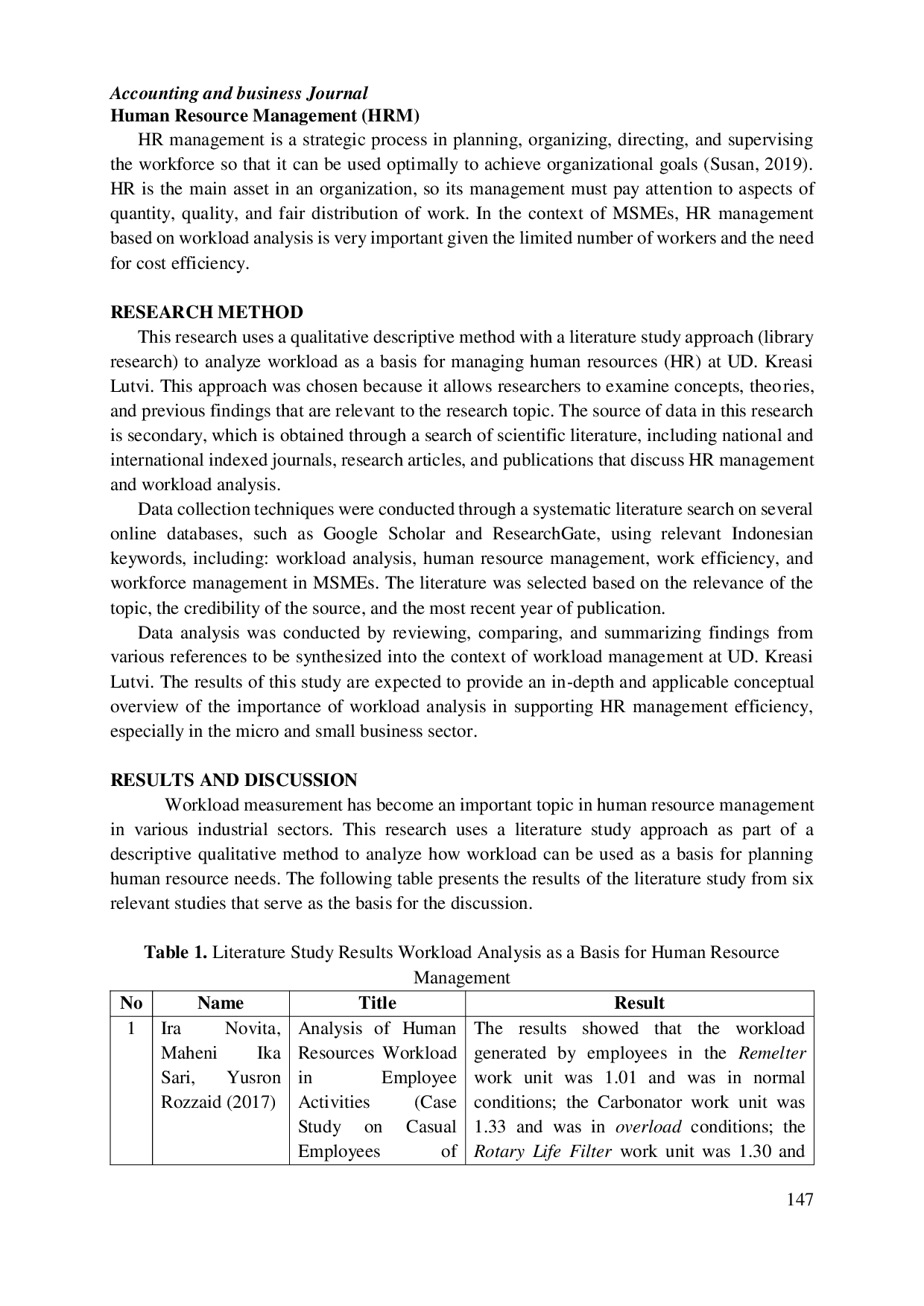 JURIS Workload Analysis as a Basis for Human Resource Management at UD Kreasi Lutvi