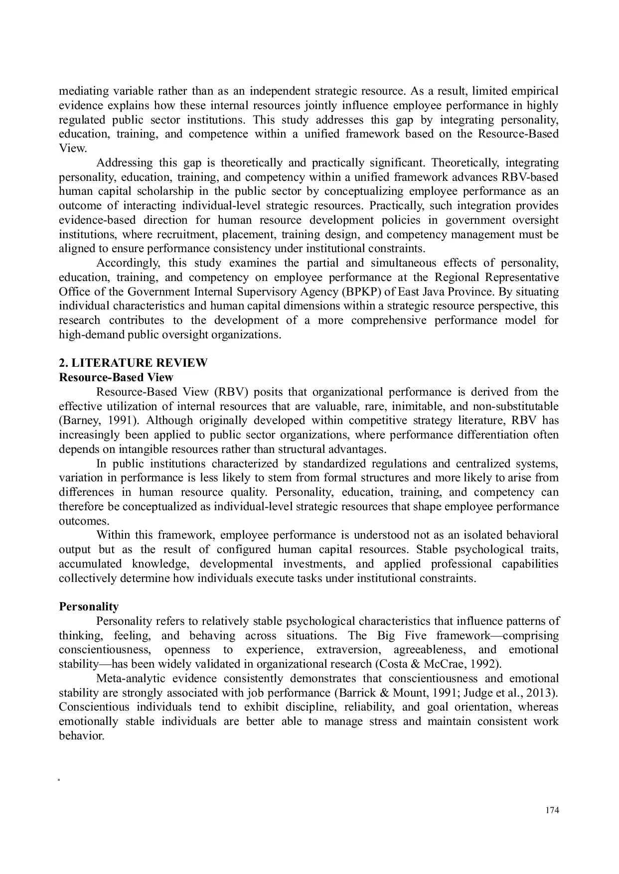 JURIS The Effect of Personality Education Training and Competence on the Performance of BPKP Representatives in East Java Province