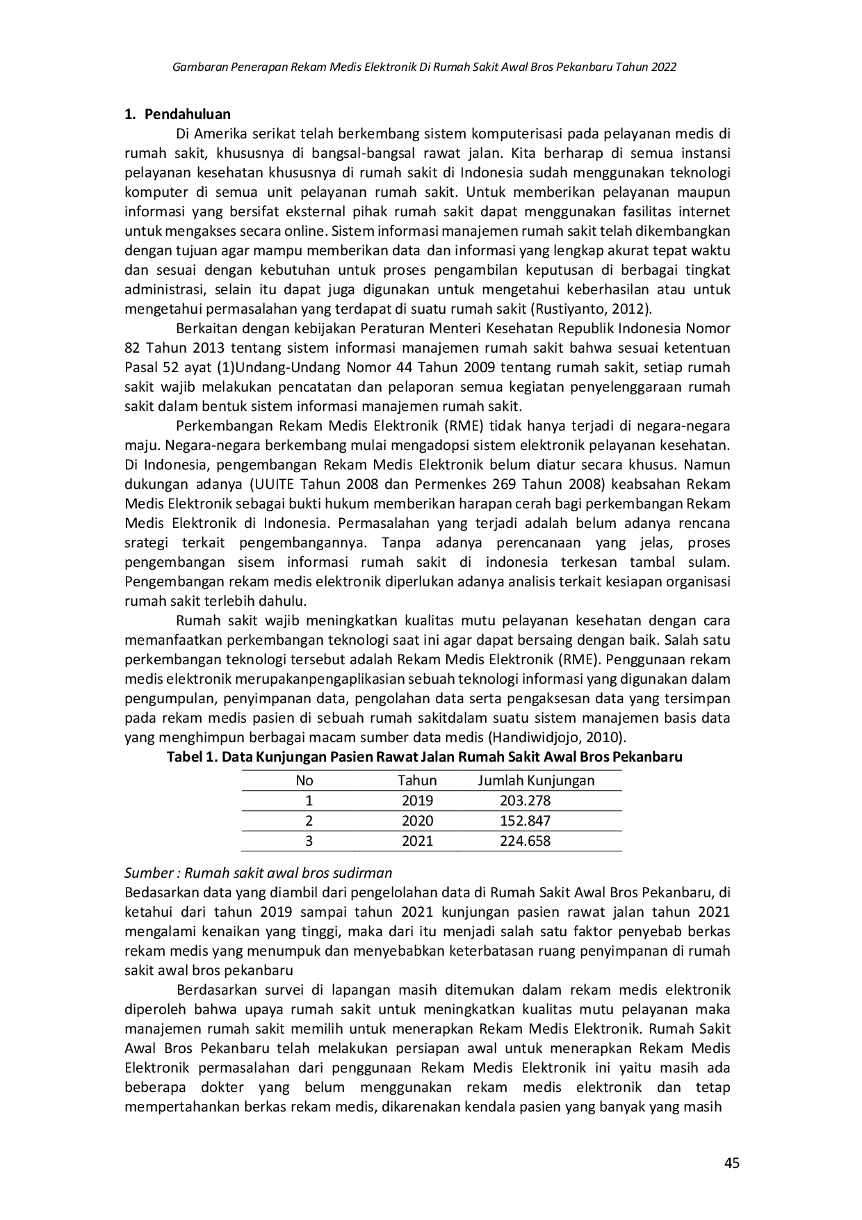 JURIS Gambaran Penerapan Rekam Medis Elektronik Di Rumah Sakit Awal Bros Pekanbaru