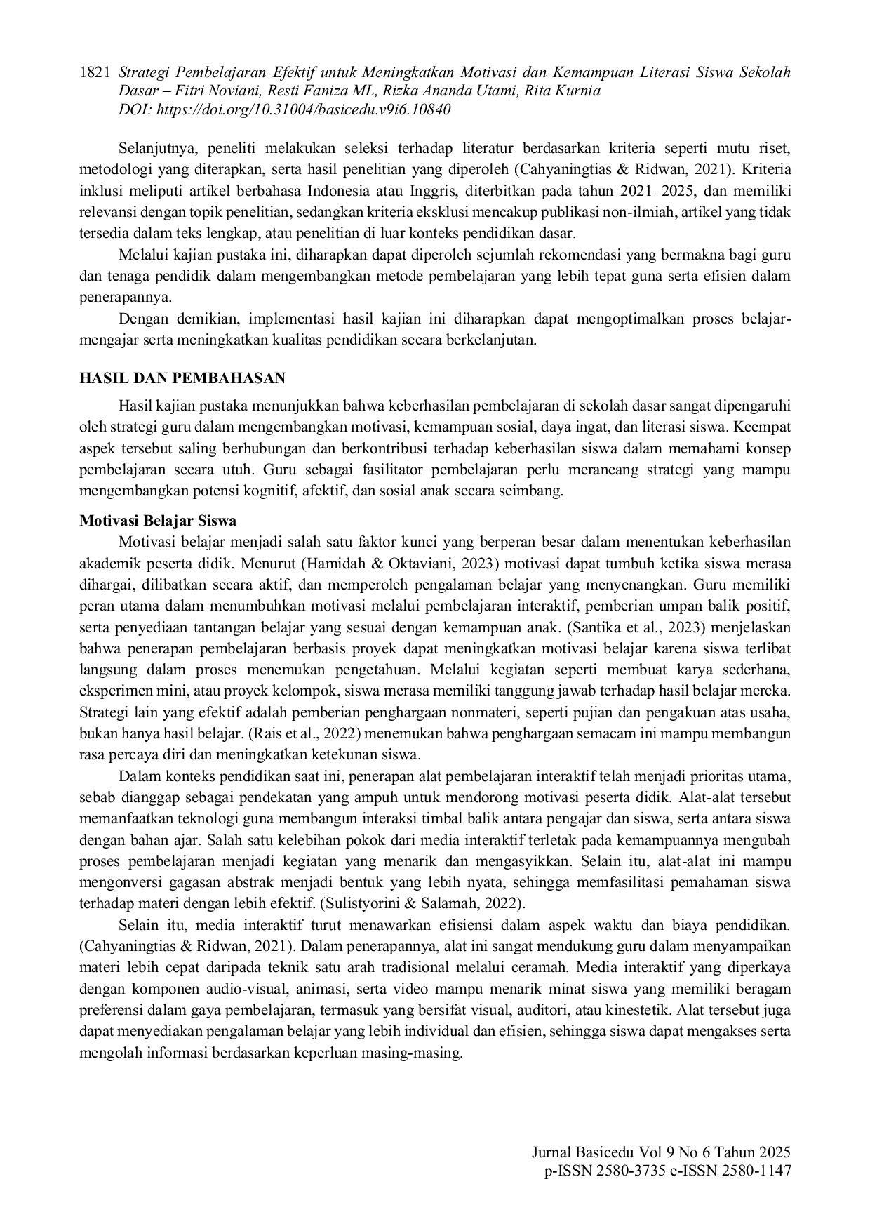 JURIS Strategi Pembelajaran Efektif untuk Meningkatkan Motivasi dan Kemampuan Literasi Siswa Sekolah Dasar