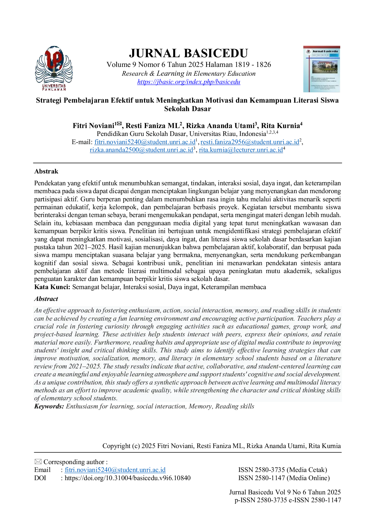 JURIS Strategi Pembelajaran Efektif untuk Meningkatkan Motivasi dan Kemampuan Literasi Siswa Sekolah Dasar