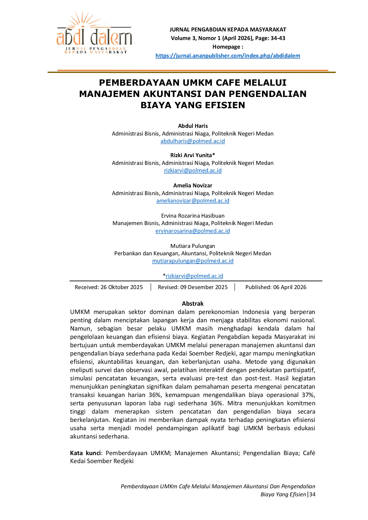 JURIS Pemberdayaan Umkm Cafe Melalui Manajemen Akuntansi Dan Pengendalian Biaya Yang Efisien