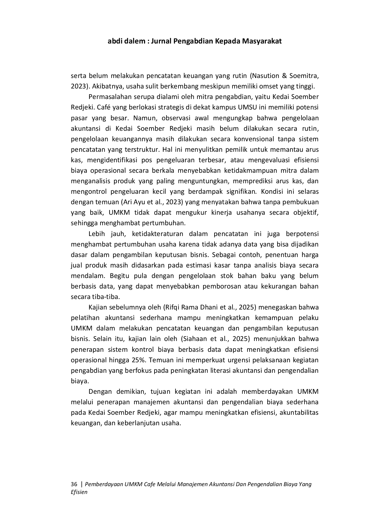 JURIS Pemberdayaan Umkm Cafe Melalui Manajemen Akuntansi Dan Pengendalian Biaya Yang Efisien