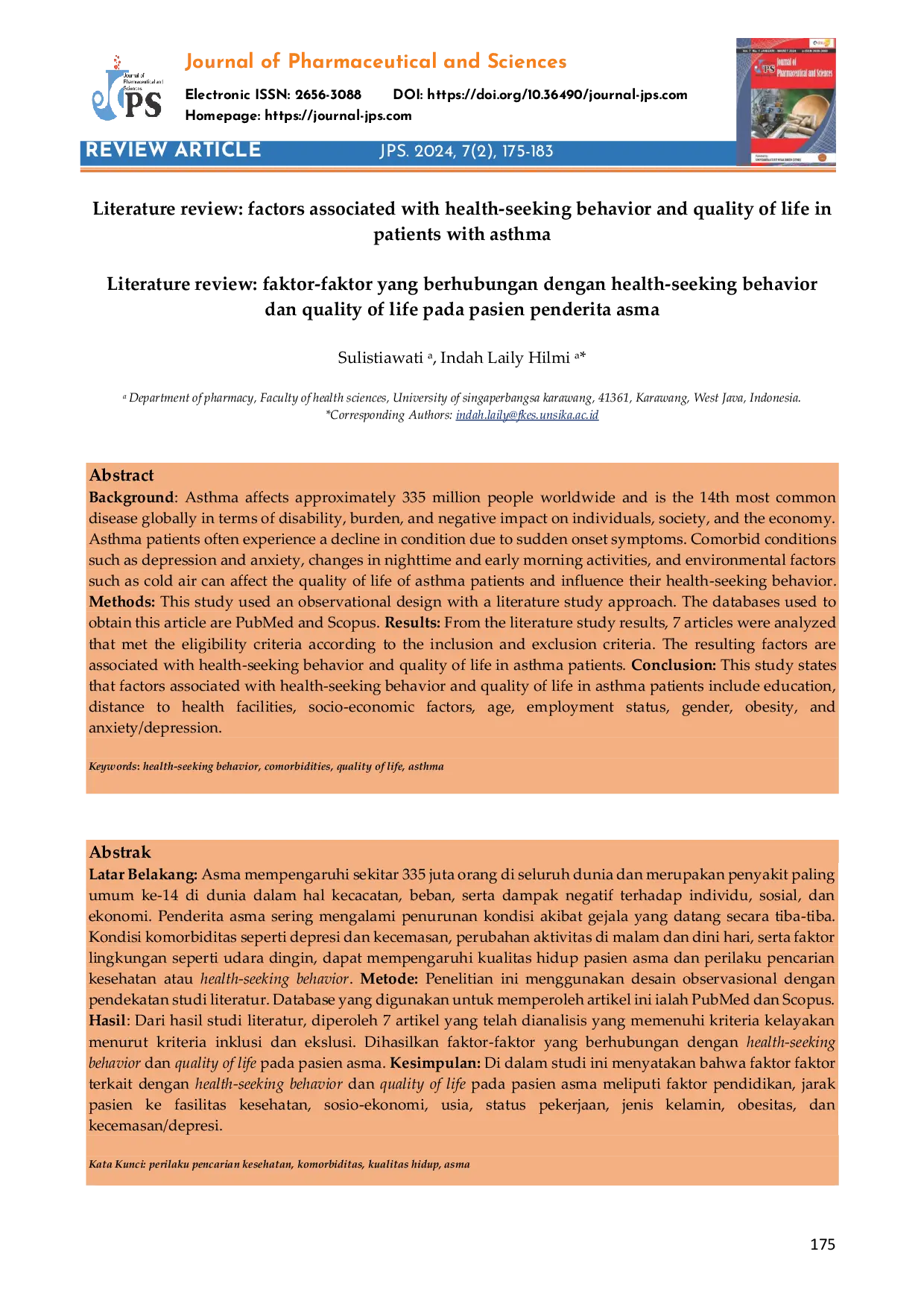 JURIS Literature review factors associated with health seeking behavior and quality of life in patients with asthma