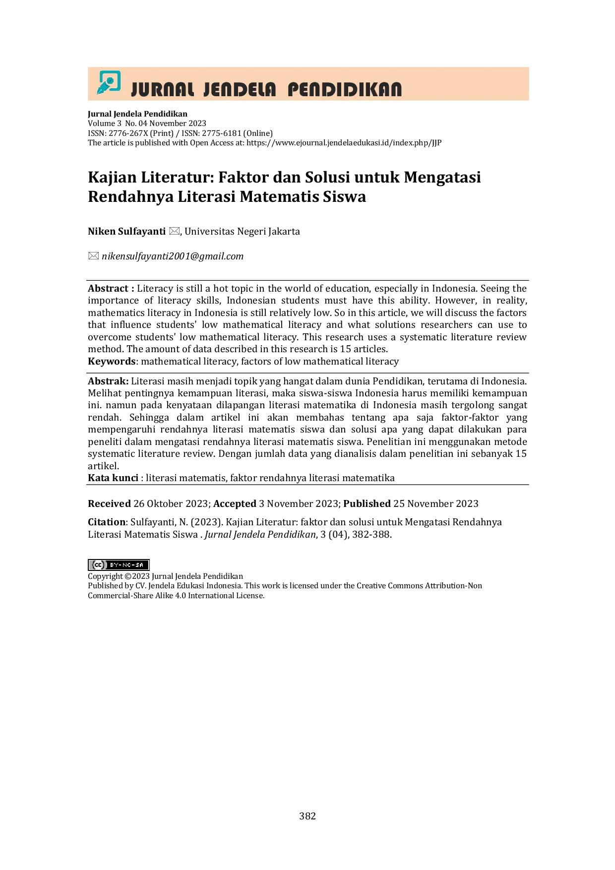 JURIS Kajian Literatur Faktor dan Solusi untuk Mengatasi Rendahnya Literasi Matematis Siswa