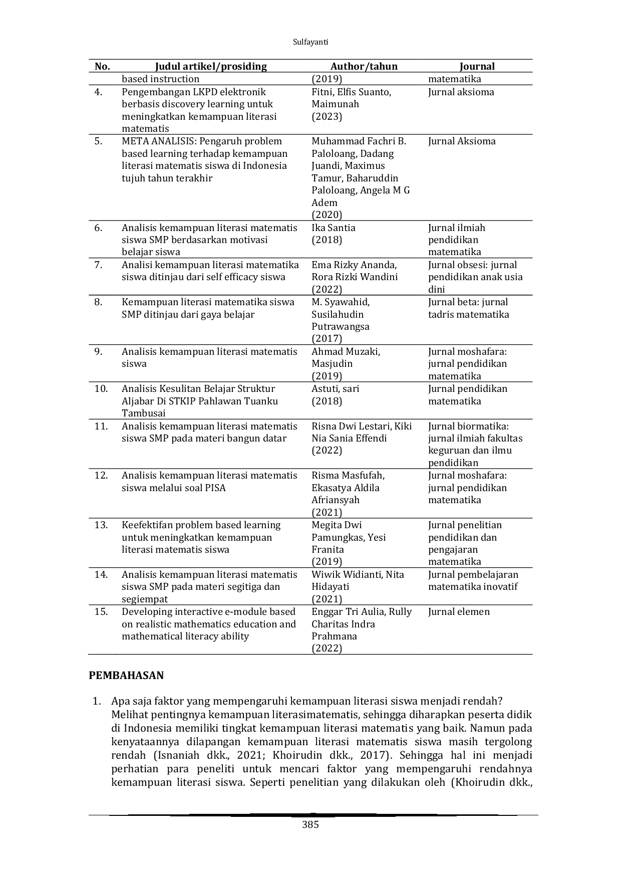JURIS Kajian Literatur Faktor dan Solusi untuk Mengatasi Rendahnya Literasi Matematis Siswa