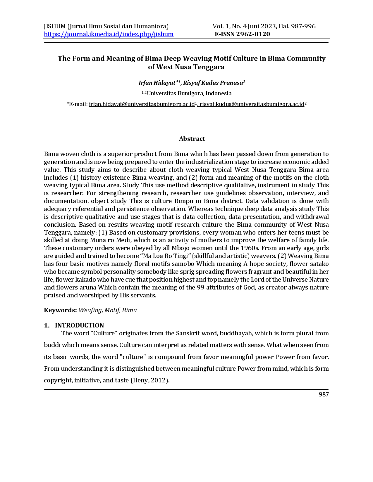 juris The Form and Meaning of Bima Deep Weaving Motif Culture in Bima Community of West Nusa Tenggara