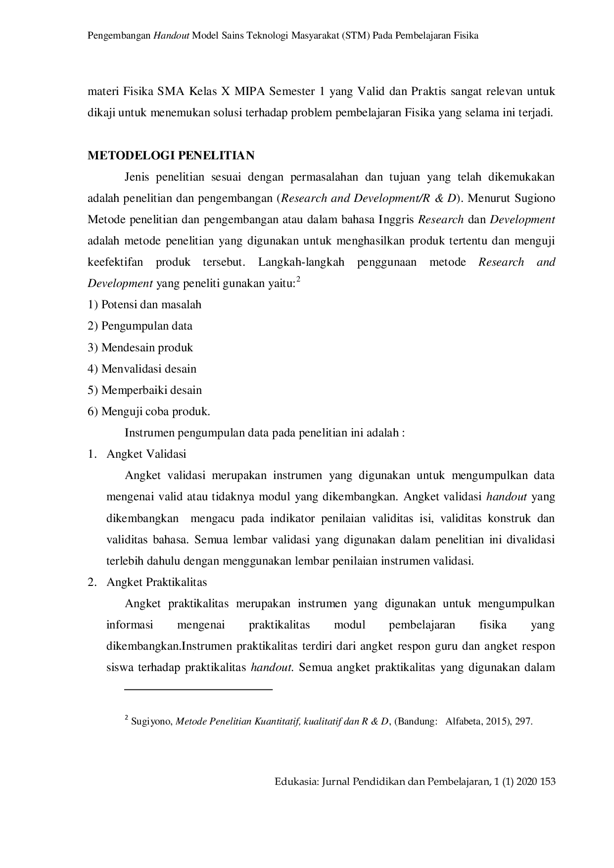 JURIS Pengembangan Handout Model Sains Teknologi Masyarakat STM Pada Pembelajaran Fisika