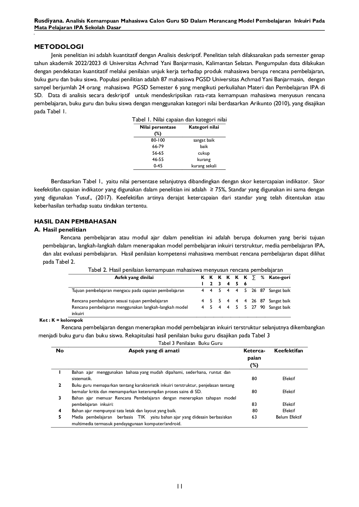 JURIS Analisis Kemampuan Mahasiswa Calon Guru SD dalam Merancang Model Pembelajaran Inkuiri pada Mata Pelajaran IPA Sekolah Dasar