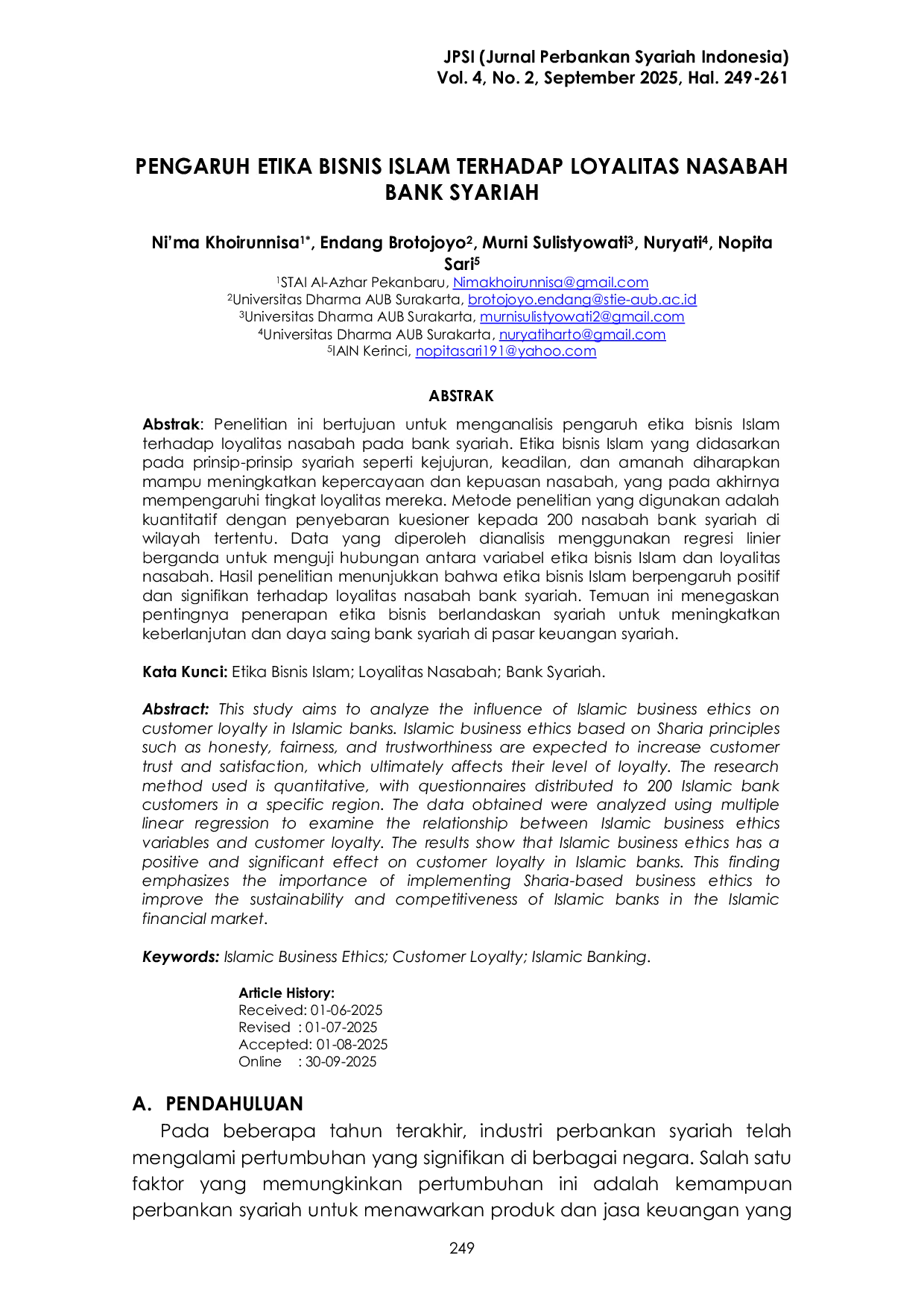JURIS Pengaruh Etika Bisnis Islam Terhadap Loyalitas Nasabah Bank Syariah