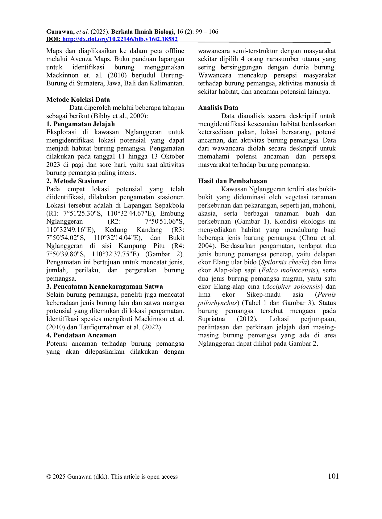 JURIS Feasibility of the Nglanggeran Area Indonesia as a Location for Releasing Birds of Prey