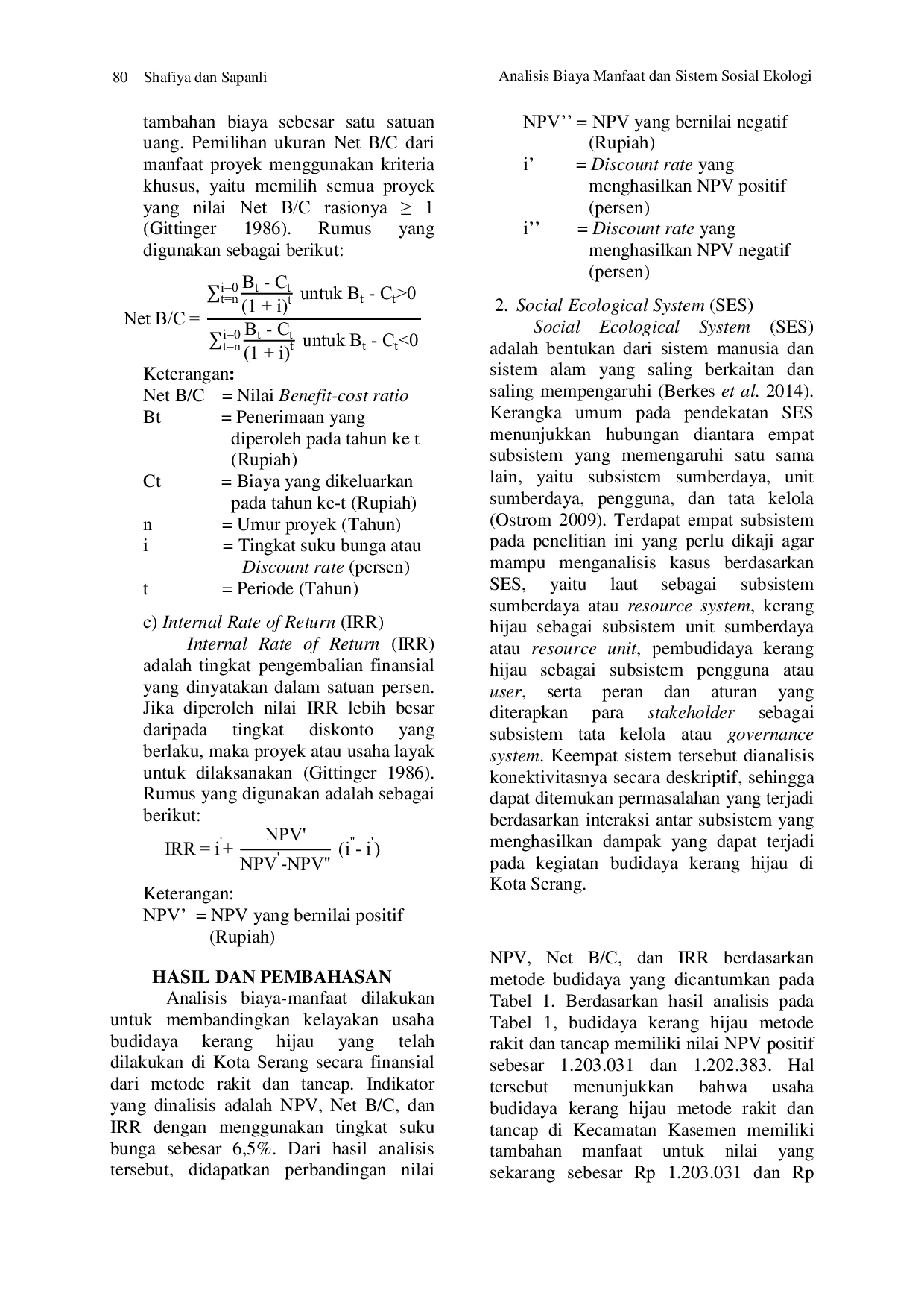 JURIS Analisis Biaya Manfaat Dan Sistem Sosial Ekologi Budidaya Kerang Hijau Kota Serang