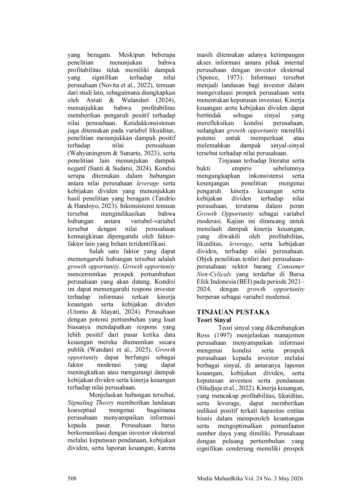 JURIS Growth Opportunity Moderates Financial Performance and Dividend Policy Towards Company Value in the Consumer Non Cyclicals Sector 2021 2024