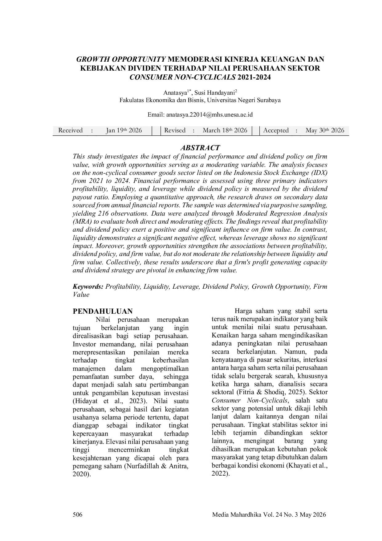 JURIS Growth Opportunity Moderates Financial Performance and Dividend Policy Towards Company Value in the Consumer Non Cyclicals Sector 2021 2024