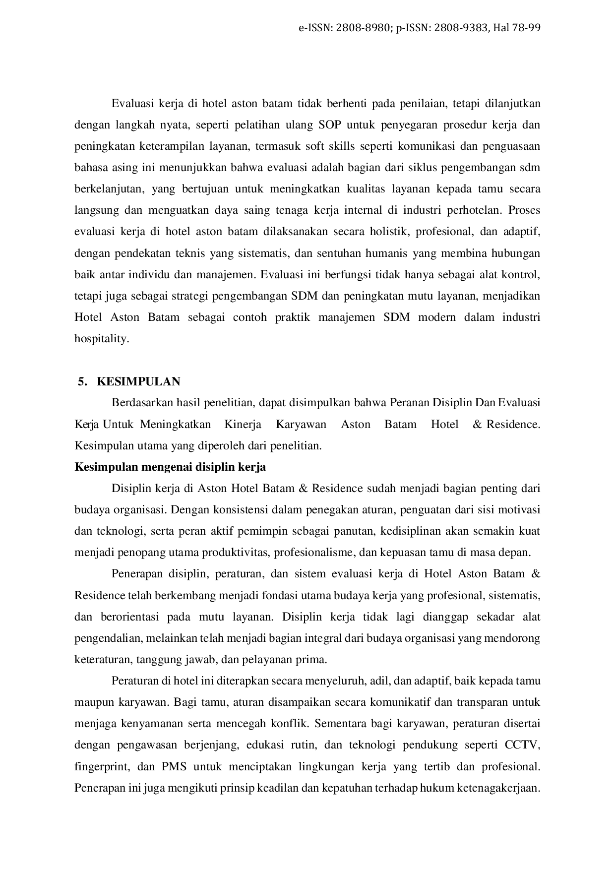 JURIS Peranan Disiplin dan Evaluasi Kerja untuk Meningkatkan Produktivitas Kinerja Karyawan Aston Batam Hotel Residence