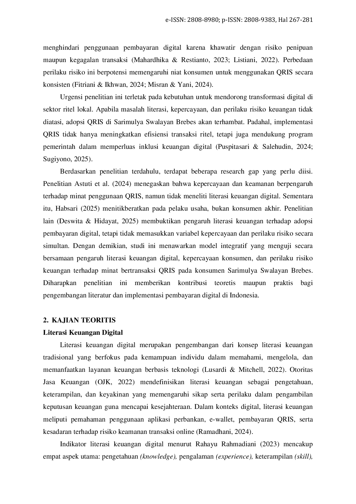 JURIS Pengaruh Literasi Keuangan Digital Kepercayaan Konsumen dan Perilaku Risiko Keuangan terhadap Minat Bertransaksi Menggunakan QRIS di Era Digital Studi Kasus pada Konsumen di Sarimulya Swalayan Breb