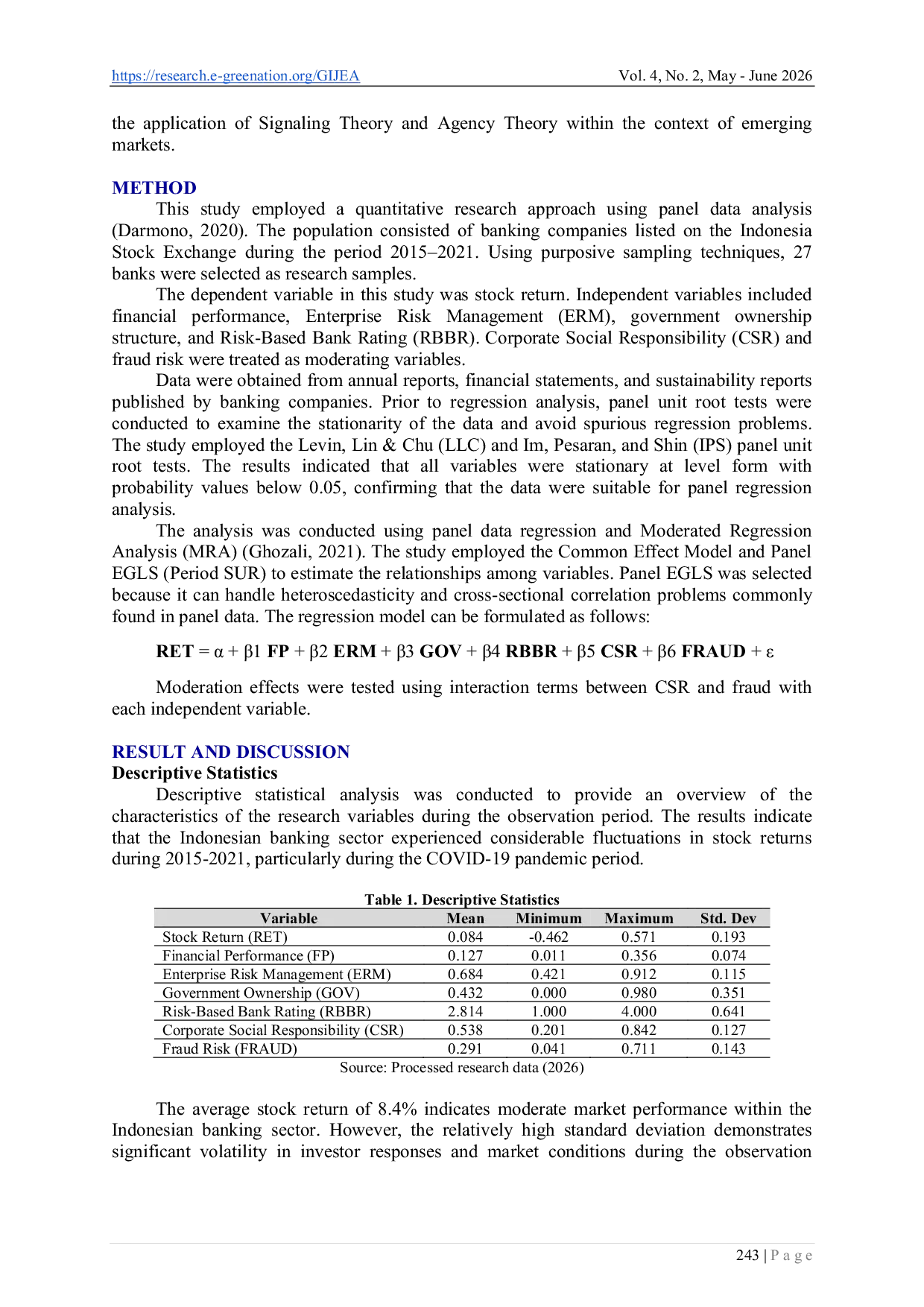 JURIS Determinants of Banking Stock Returns The Moderating Role of Corporate Social Responsibility and Fraud Risk in Indonesian Banking