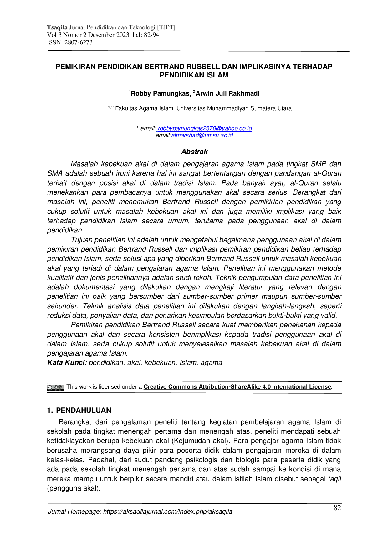 JURIS Pemikiran Pendidikan Bertrand Russell dan Implikasinya terhadap Pendidikan Islam