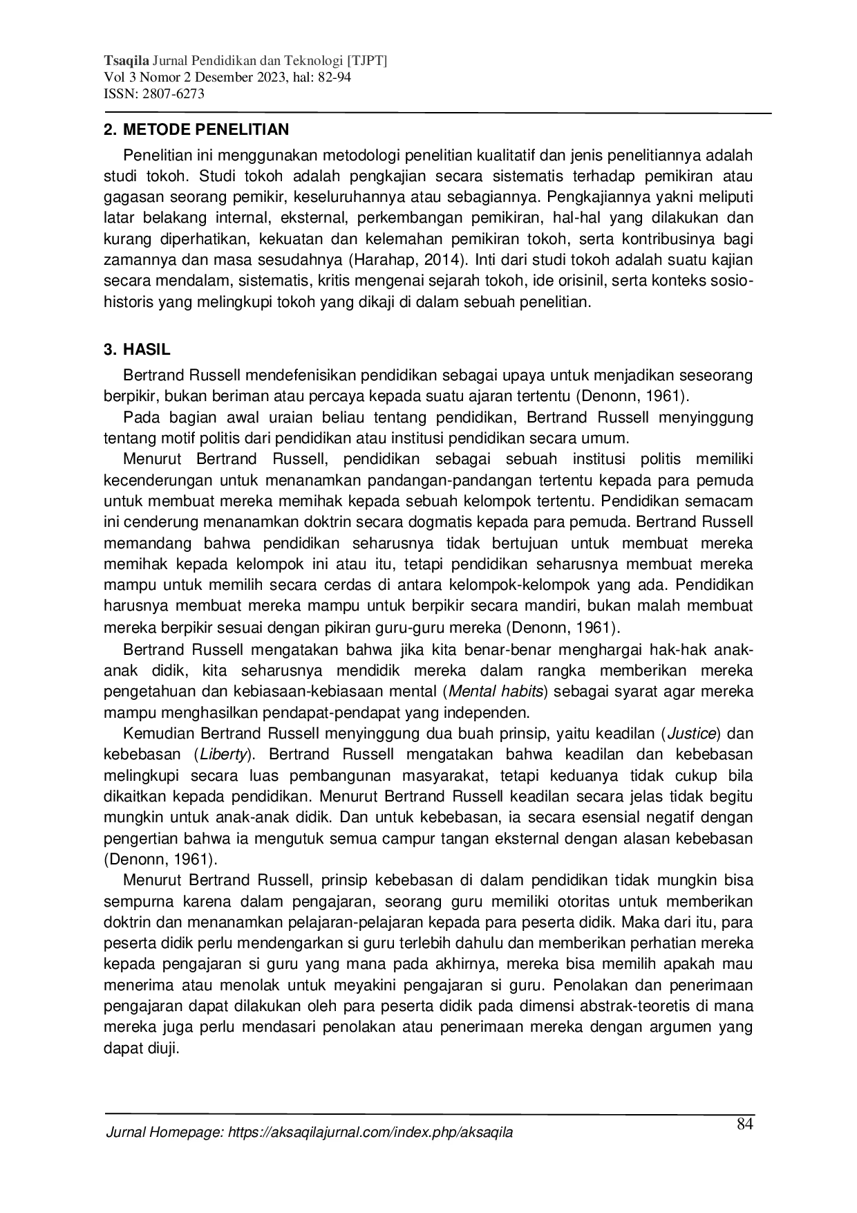 JURIS Pemikiran Pendidikan Bertrand Russell dan Implikasinya terhadap Pendidikan Islam