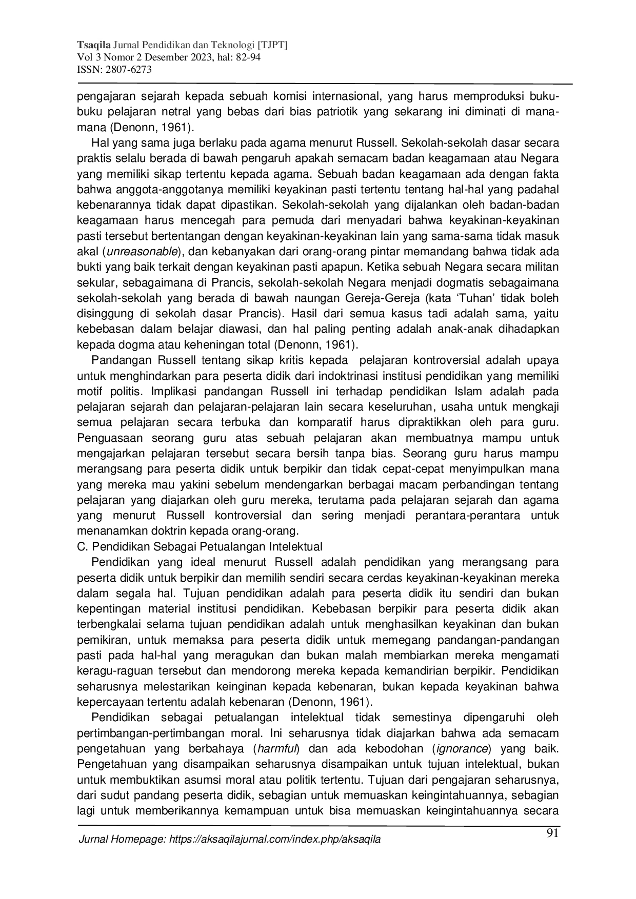 JURIS Pemikiran Pendidikan Bertrand Russell dan Implikasinya terhadap Pendidikan Islam