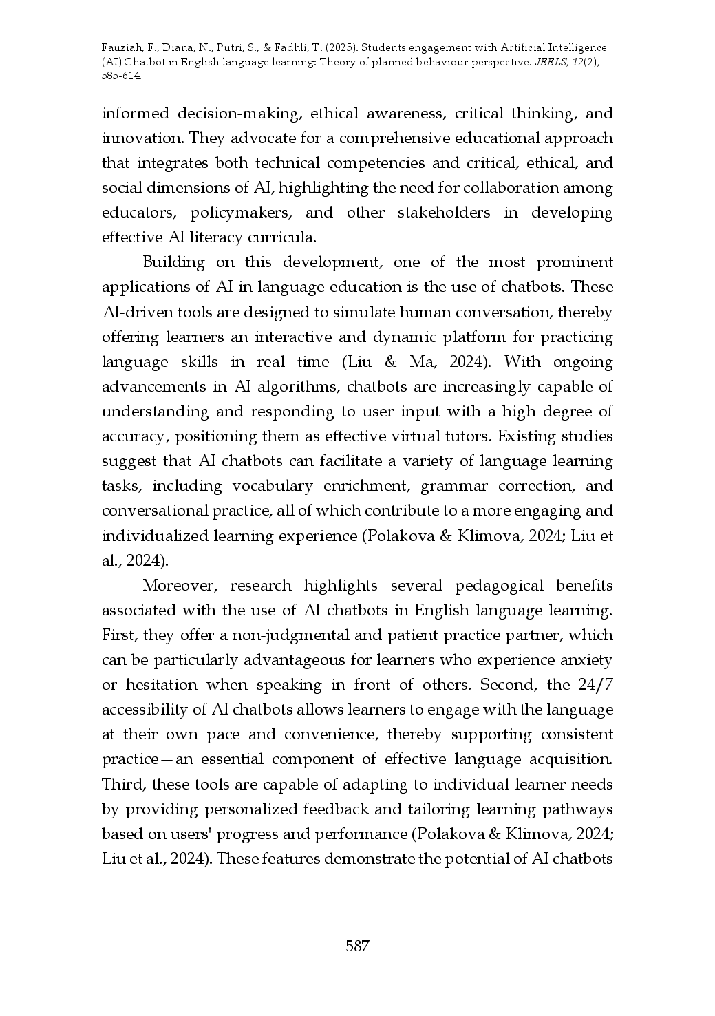 juris Student Engagement in English Language Learning with Artificial Intelligence AI Chatbot from Theory of Planned Behavior Perspective
