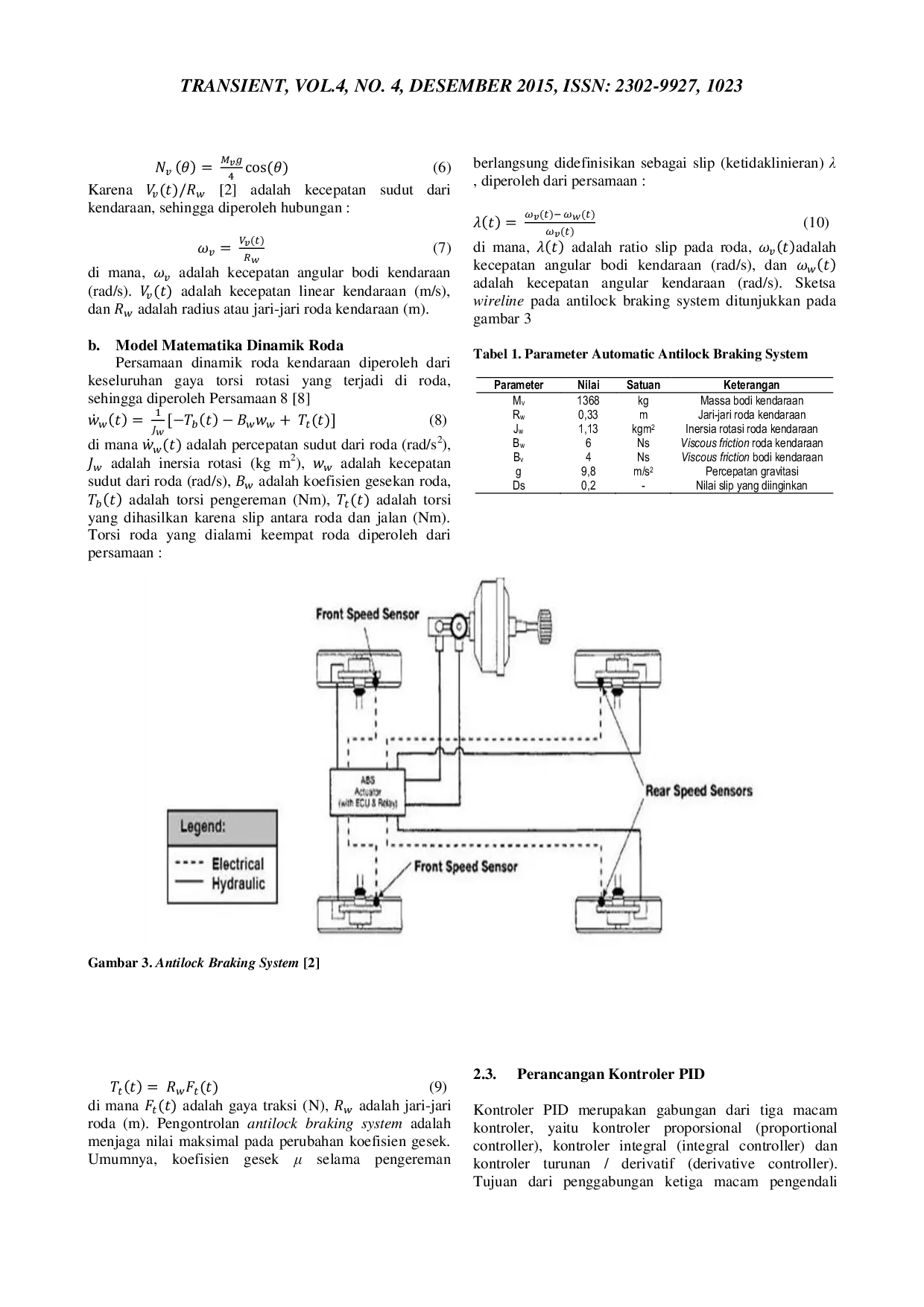 JURIS Desain Sistem Kontrol Adaptive Neuro Fuzzy Inference System ANFIS Pada Model Automatic Antilock Braking System