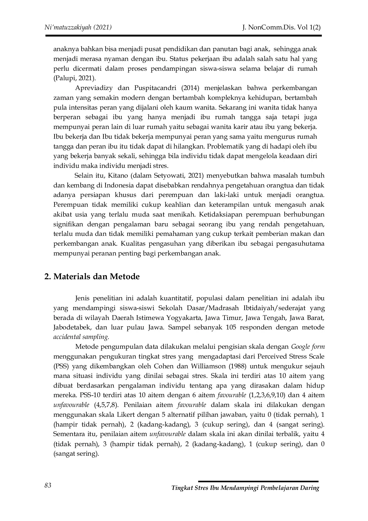 JURIS Tingkat Stres Ibu dalam Mendampingi Pembelajaran Daring Selama Masa Pandemi COVID 19