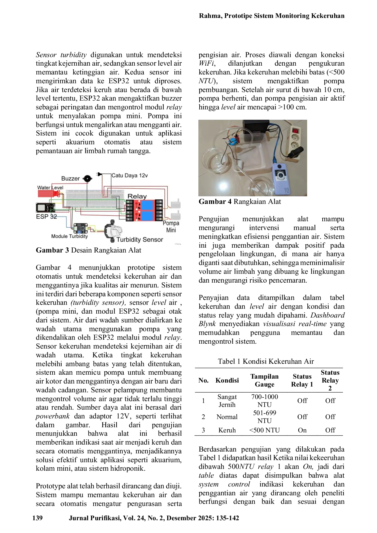 JURIS Prototipe Sistem Monitoring Kekeruhan Dan Pengelolaan Air Berbasis Iot Untuk Pengendalian Kualitas Lingkungan Perairan Dalam Budidaya Ikan Red Jewel