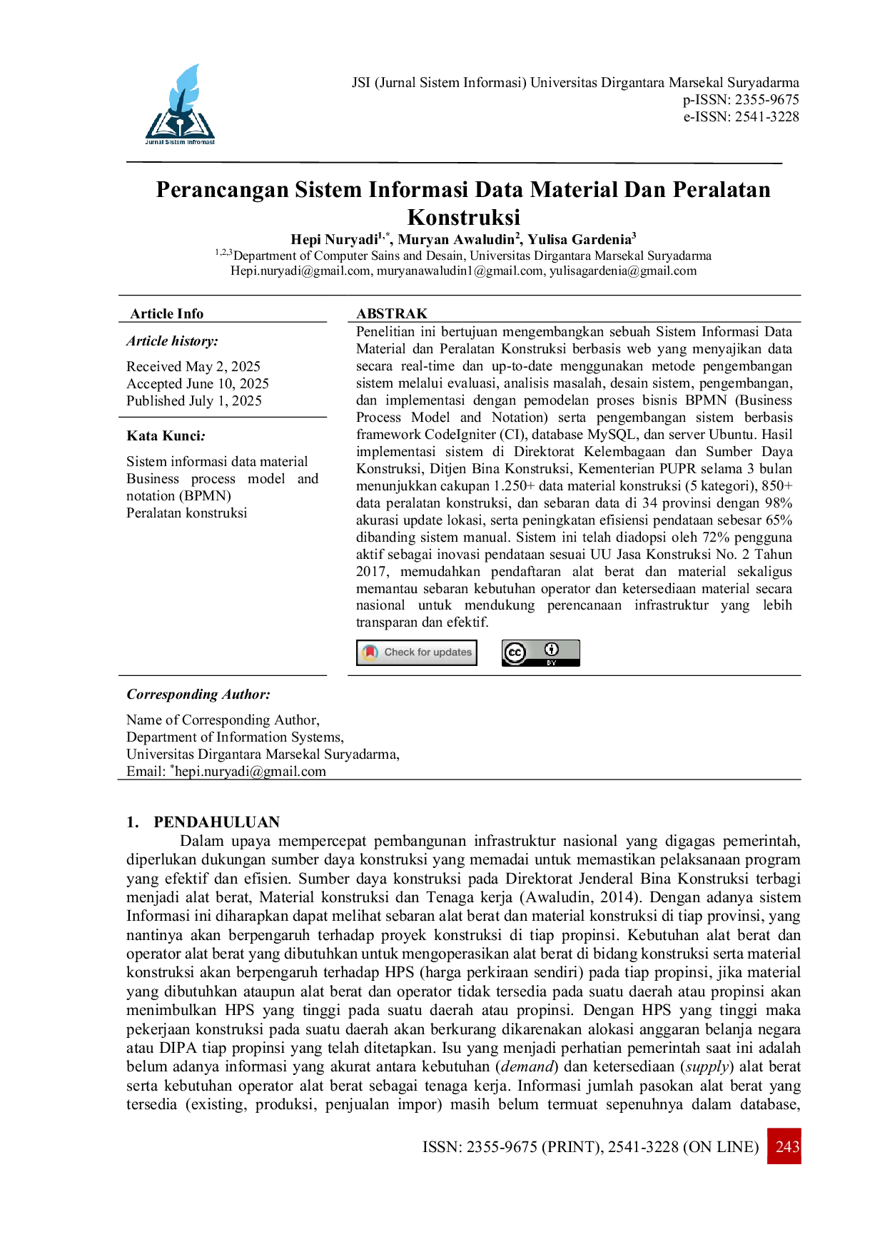 JURIS Perancangan Sistem Informasi Data Material Dan Peralatan Konstruksi