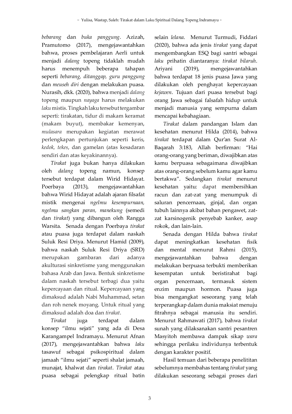 JURIS Tirakat Dalam Laku Spiritual Dalang Topeng Indramayu