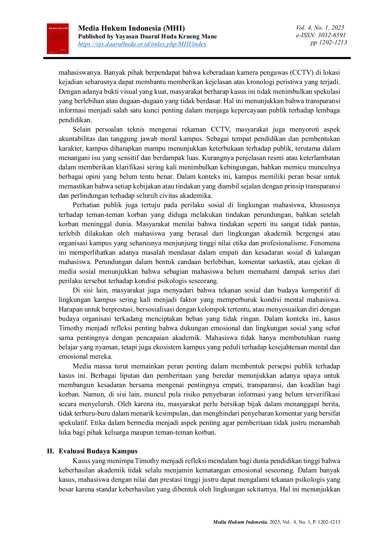 JURIS Dugaan Perundungan di Lingkungan Kampus Studi Kasus Kematian Timothy Anugerah di Universitas Udayana