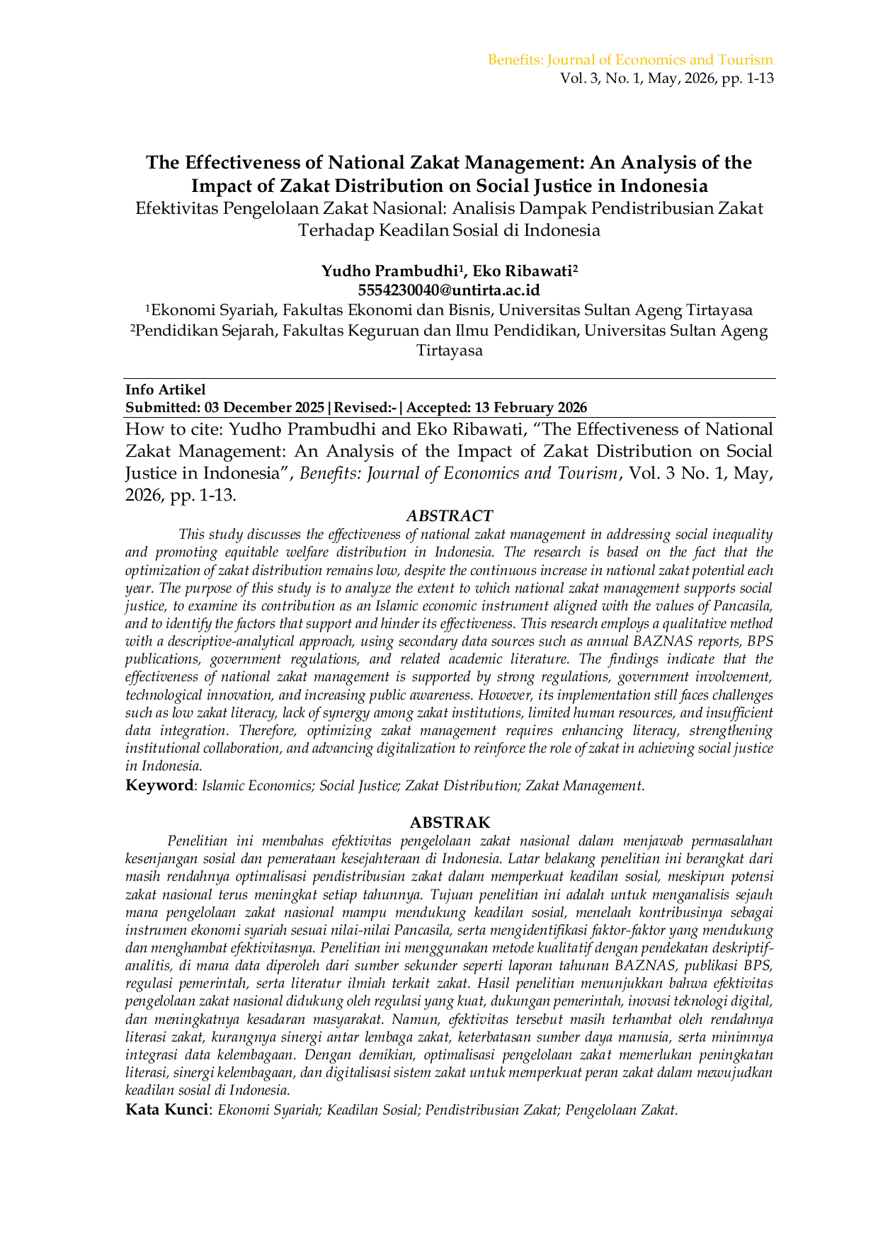 JURIS Efektivitas Pengelolaan Zakat Nasional Analisis Dampak Pendistribusian Zakat Terhadap Keadilan Sosial di Indonesia