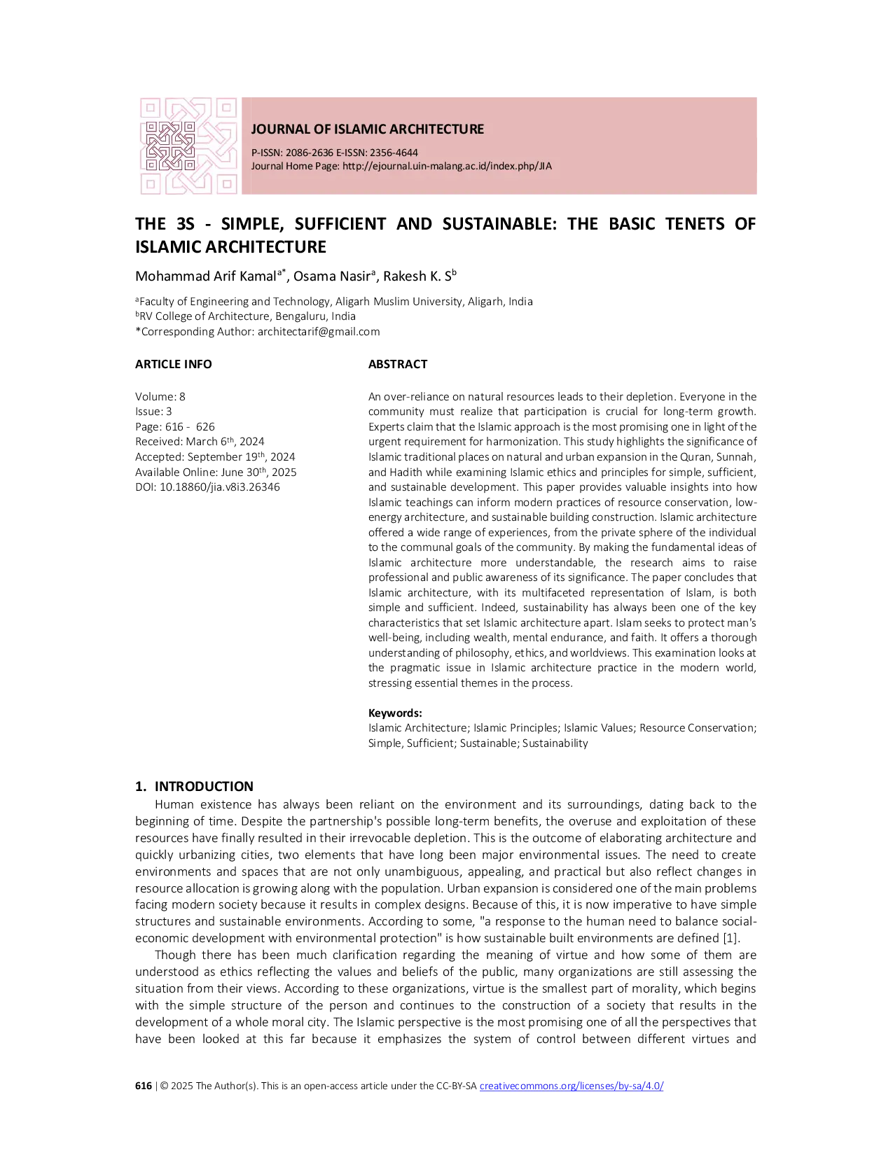 JURIS The 3S Simple Sufficient and Sustainable The Basic Tenets of Islamic Architecture