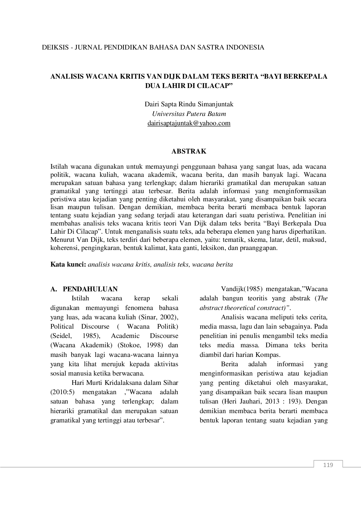 JURIS Analisis Wacana Kritis Van Dijk dalam Teks Berita Bayi Berkepala Dua Lahir di Cilacap Ay