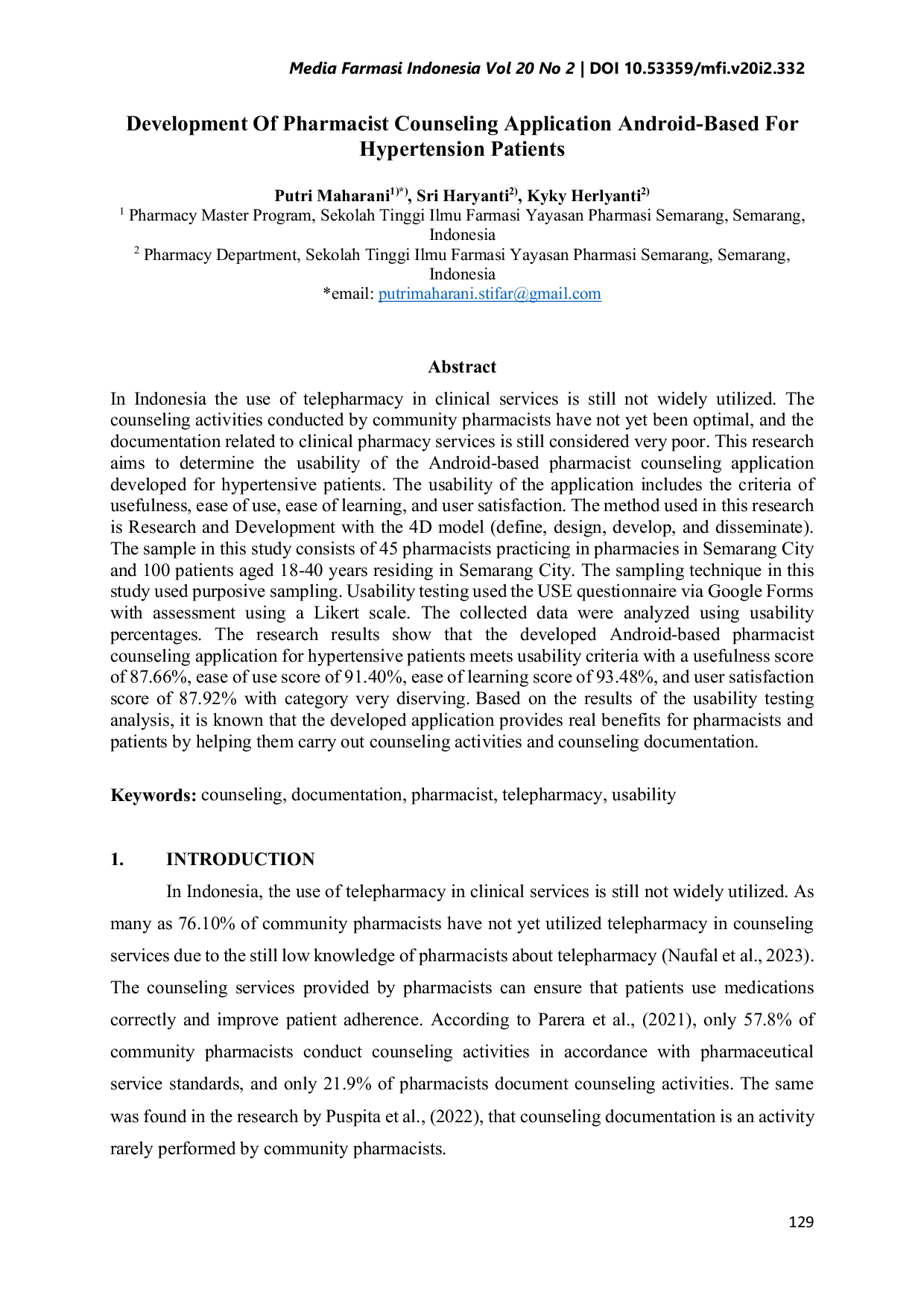 JURIS Pengembangan Aplikasi Konseling Farmasi Berbasis Android Untuk Pasien Hipertensi