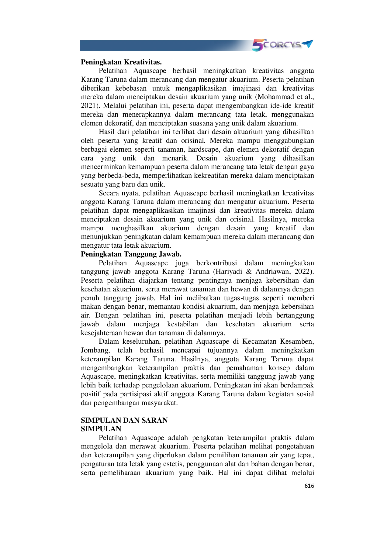 JURIS Pelatihan Aquascape Sebagai Upaya Peningkatan Keterampilan Wirausaha Karang Taruna Kecamatan Kesamben