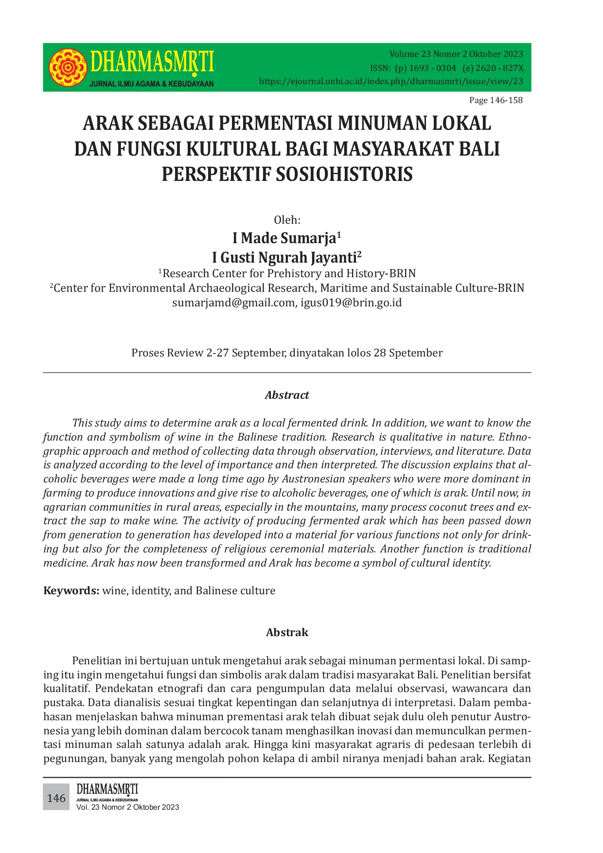 JURIS AraK Sebagai Permentasi Minuman Lokal Dan Fungsi Budaya Bagi Masyarakat Bali Perspektif Sosiohistoris
