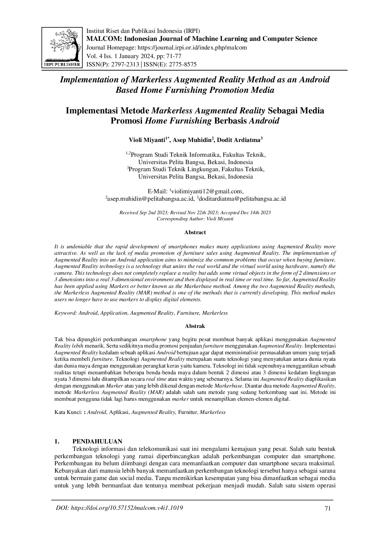 juris Implementasi Metode Markerless Augmented Reality Sebagai Media Promosi Home Furnishing Berbasis Android