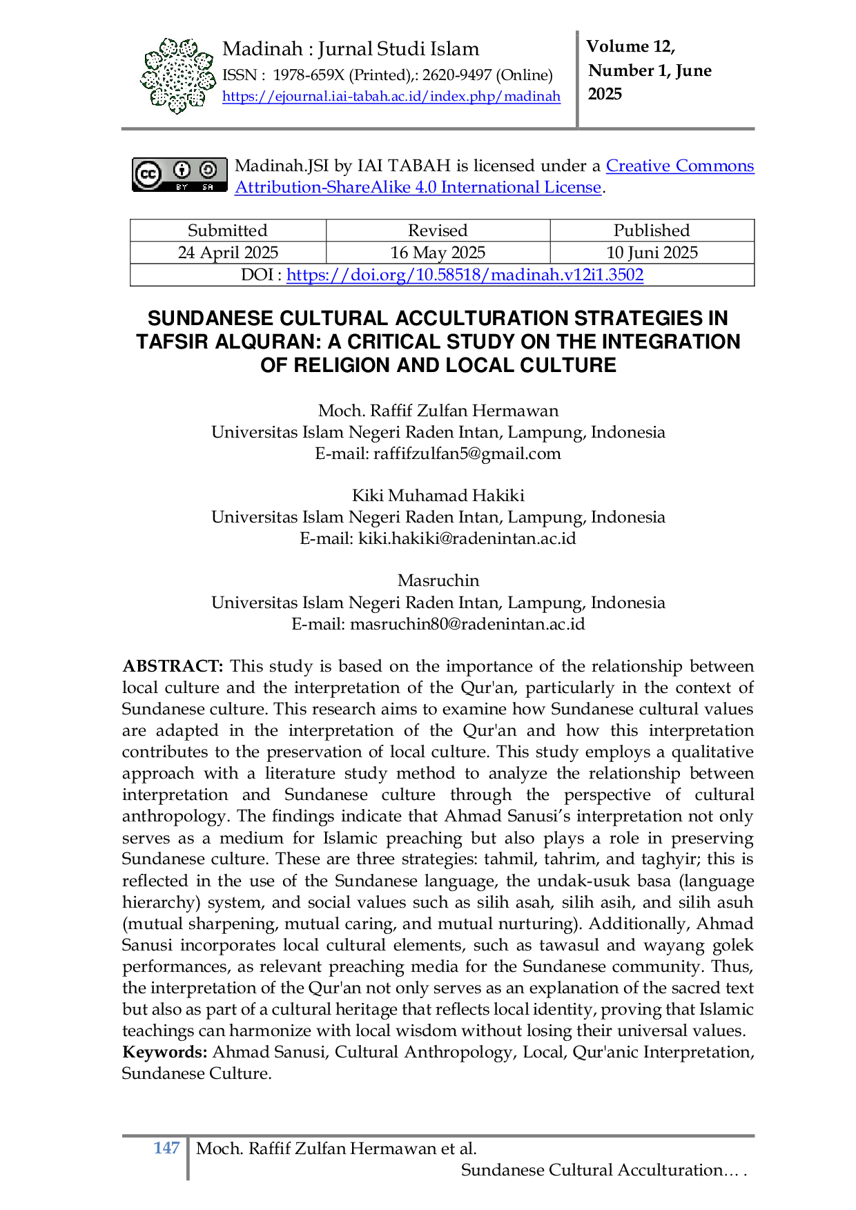 JURIS Sundanese Cultural Acculturation Strategies in Tafsir Al Quran A Critical Study on the Integration of Religion and Local Culture