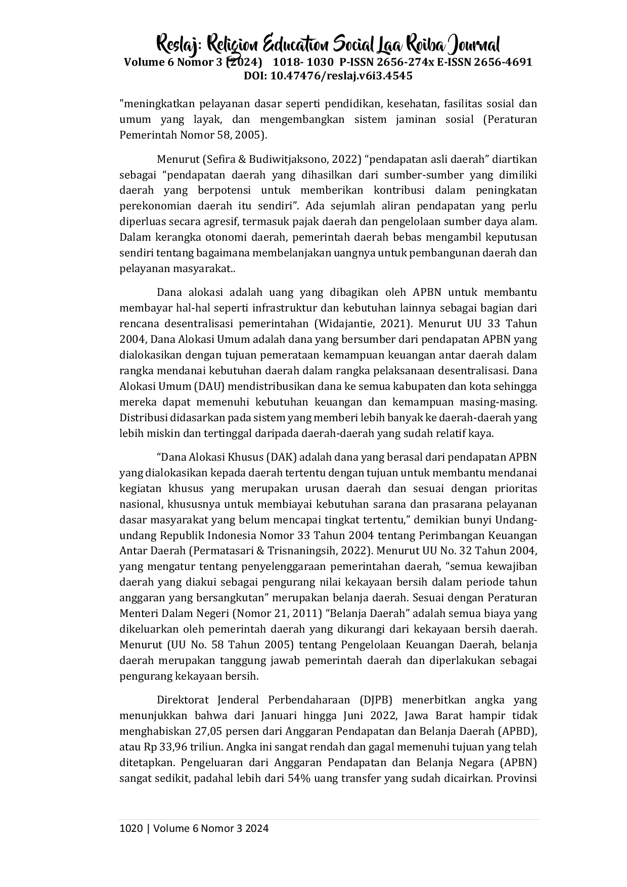 JURIS Pengaruh Pendapatan Asli Daerah Dana Alokasi Umum dan Dana Alokasi Khusus terhadap Belanja Daerah Kabupaten Kota Pada Provinsi Jawa Barat dan Banten