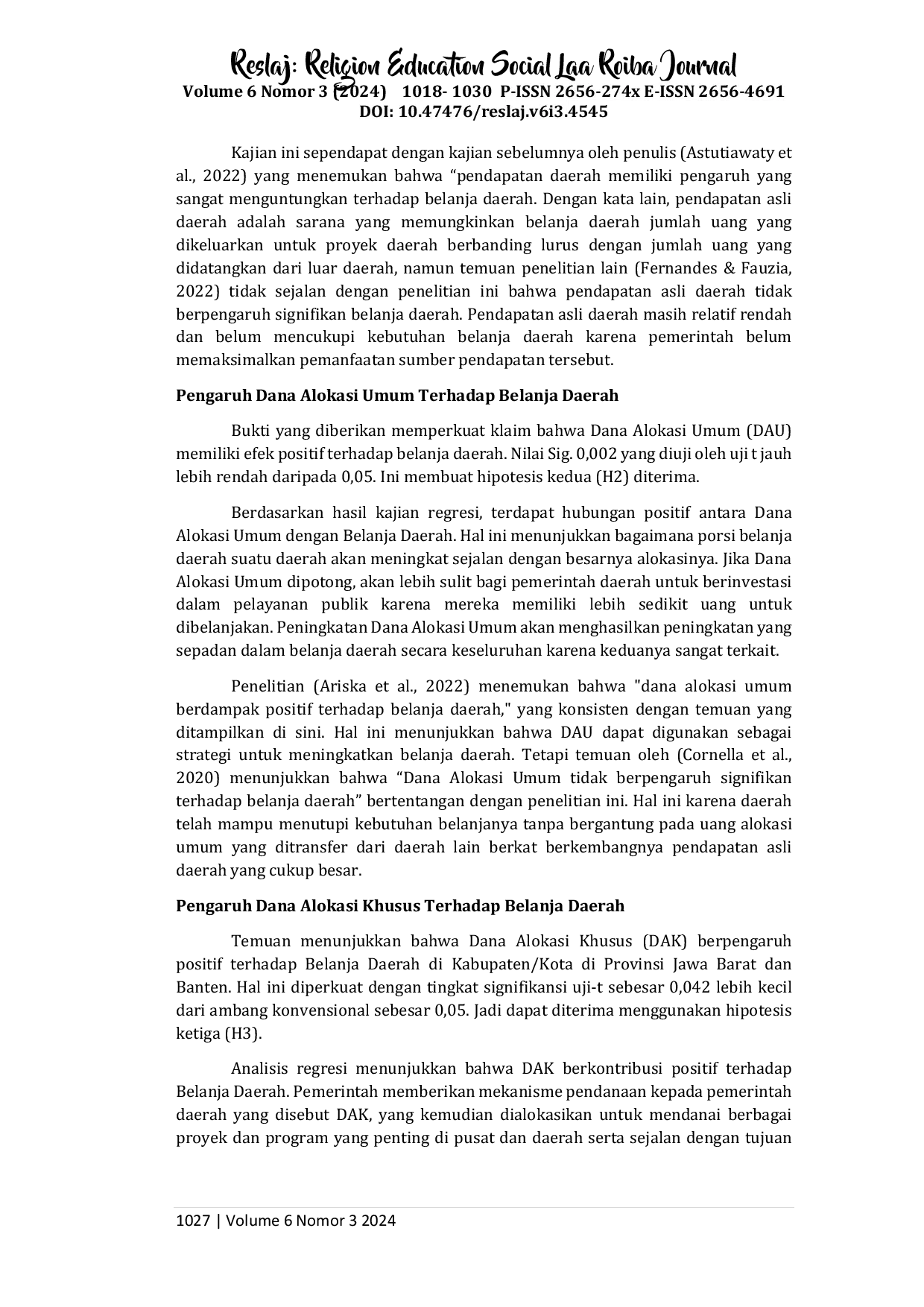 JURIS Pengaruh Pendapatan Asli Daerah Dana Alokasi Umum dan Dana Alokasi Khusus terhadap Belanja Daerah Kabupaten Kota Pada Provinsi Jawa Barat dan Banten