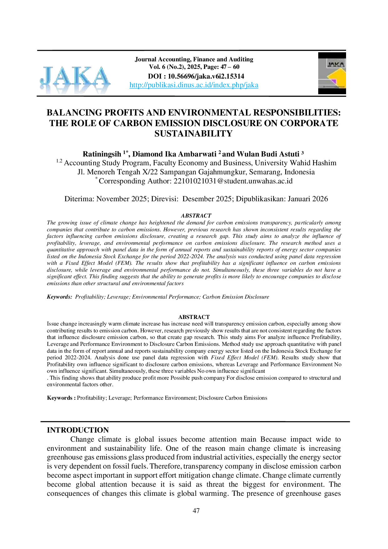 JURIS The Balancing Profits and Environmental Responsibilities the Role of Carbon Emission Disclosure On Corporate Sustainability