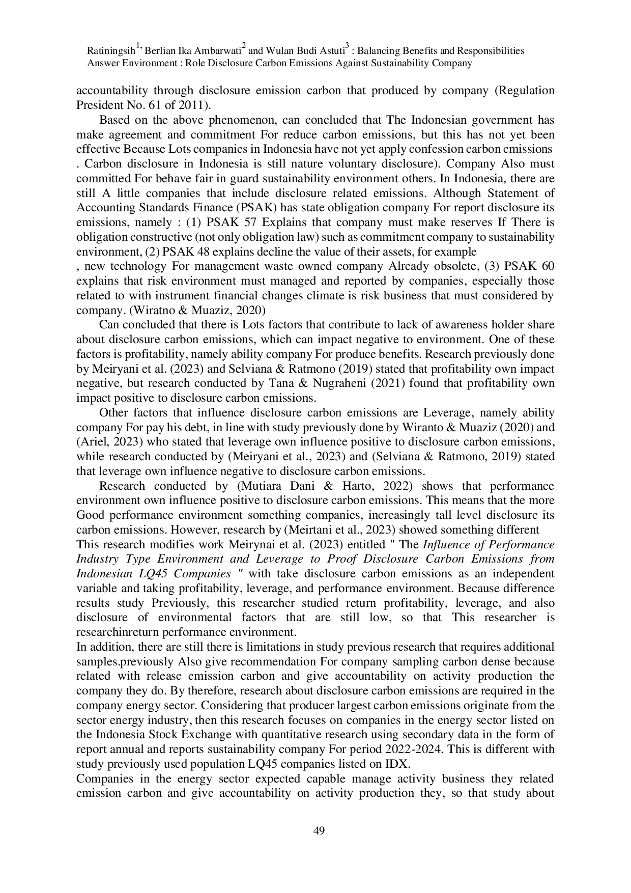 JURIS The Balancing Profits and Environmental Responsibilities the Role of Carbon Emission Disclosure On Corporate Sustainability