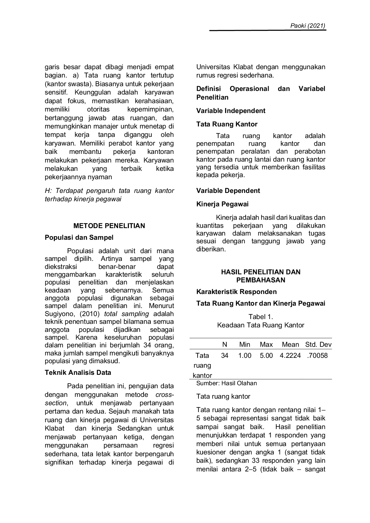 JURIS Pengaruh Tata Letak Kantor Terhadap Kinerja Pegawai dI Universitas Klabat