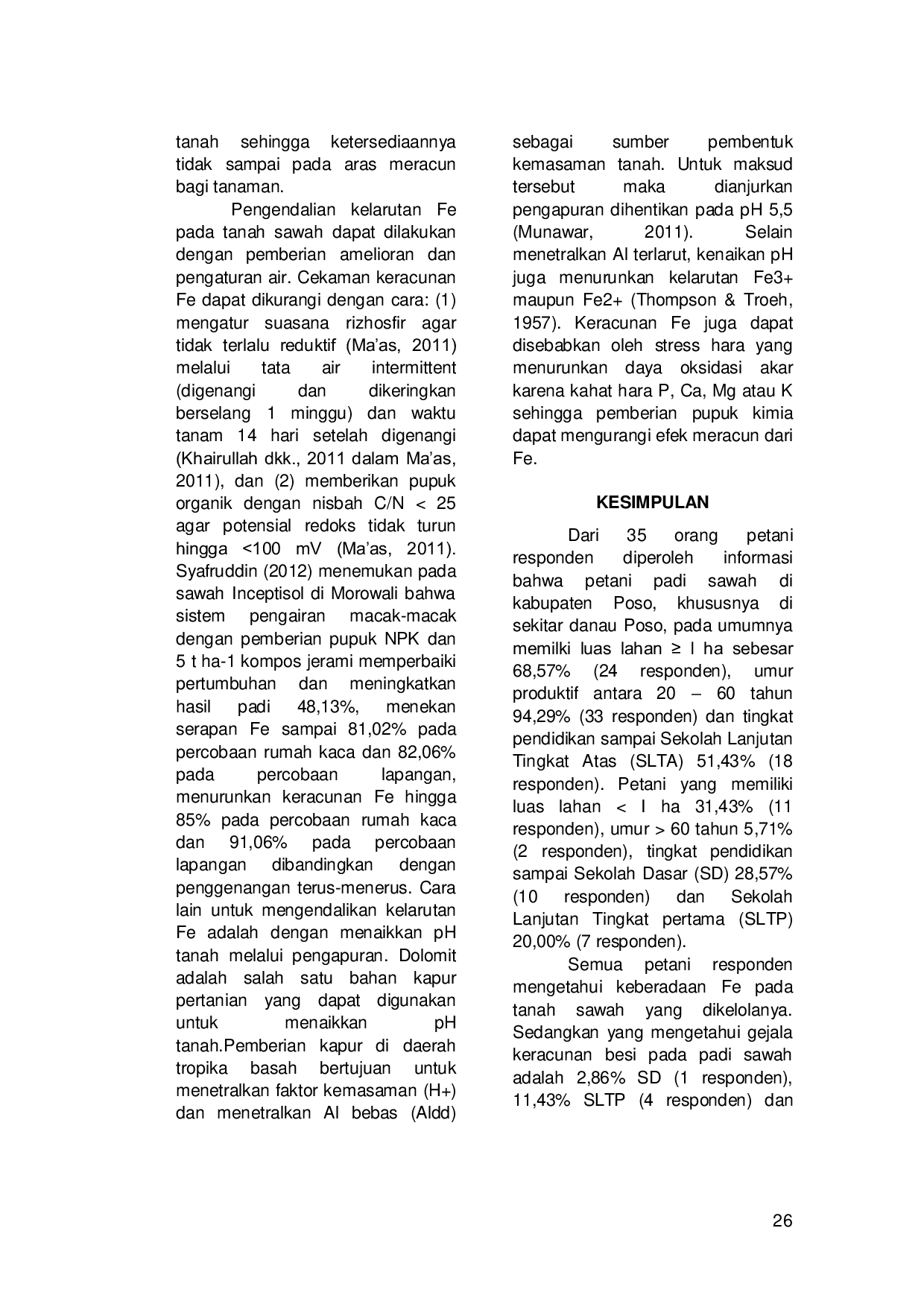 JURIS PENGELOLAAN KERACUNAN Fe PADA TANAH SAWAH OLEH PETANI DI KABUPATEN POSO