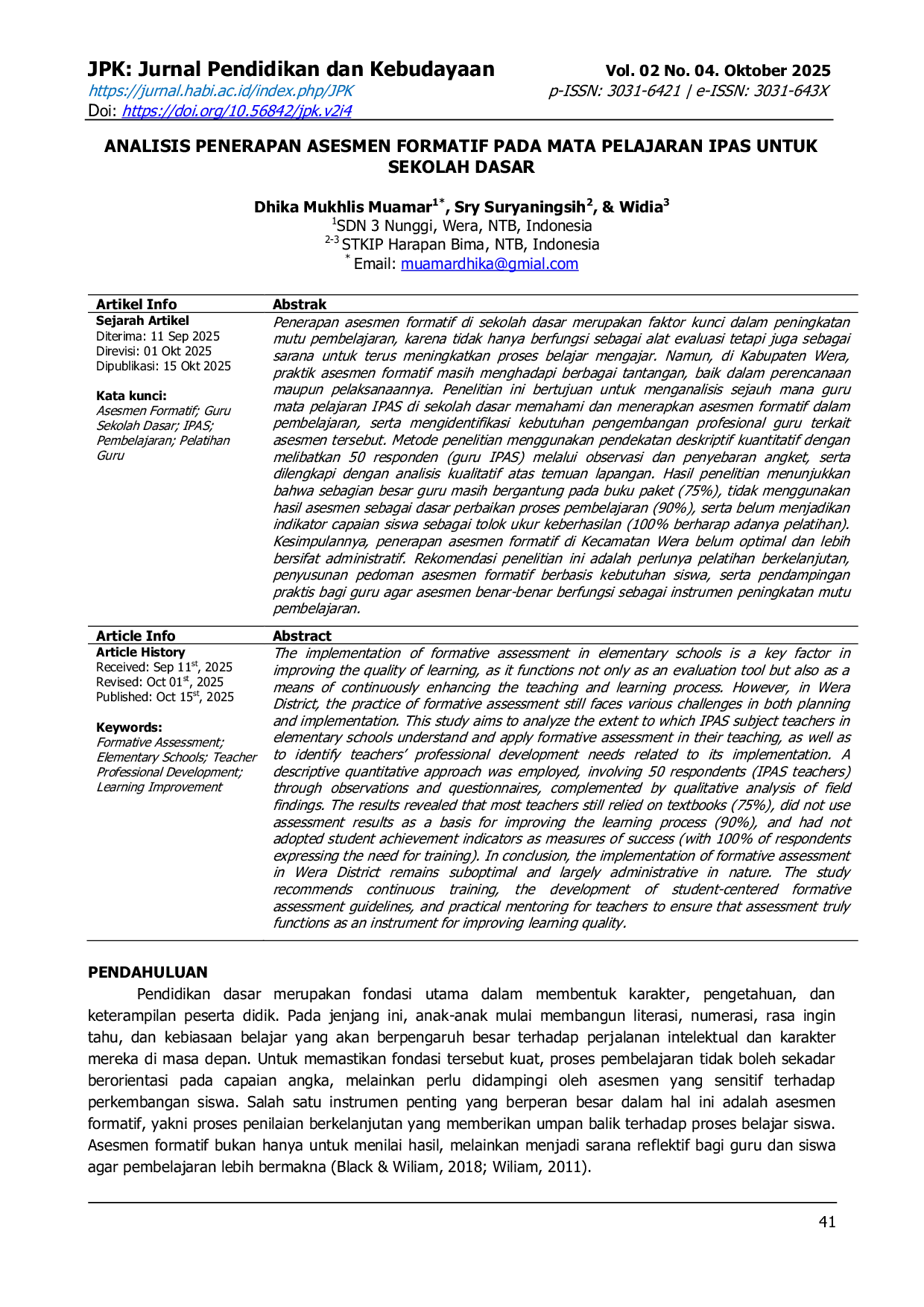 JURIS Analisis Penerapan Asesmen Formatif Pada Mata Pelajaran IPAS untuk Sekolah Dasar