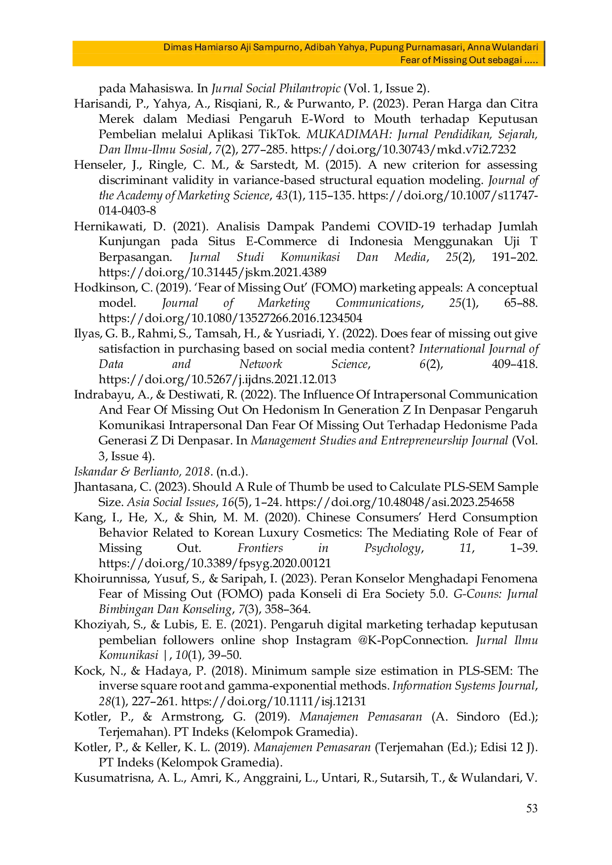 JURIS Fear of Missing Out as Intervening in Digital Marketing and Brand Image to Purchase Decision