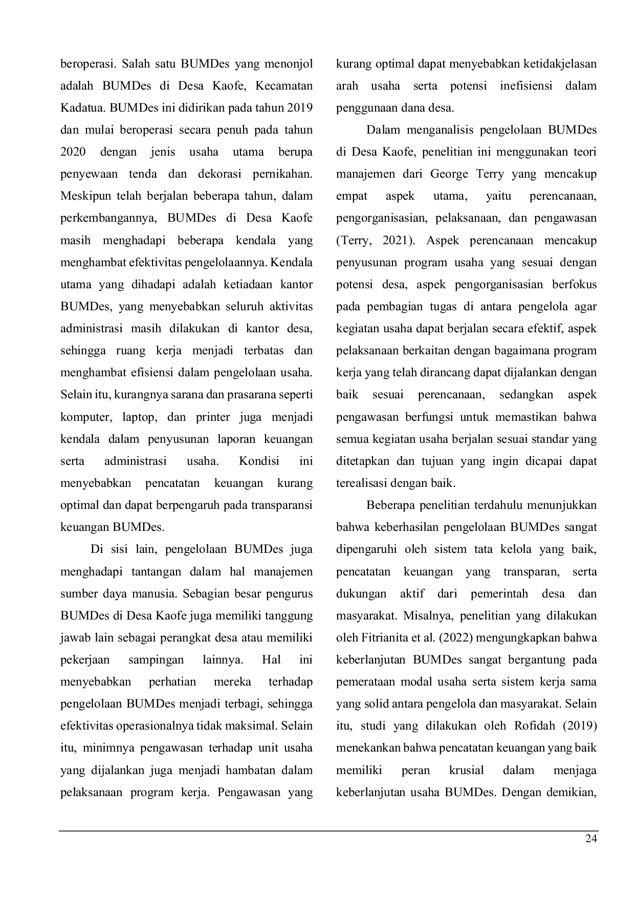 JURIS Pengelolaan Badan Usaha Milik Desa BUMDES di Desa Kaofe Kecamatan Kadatua Kabupaten Buton Selatan