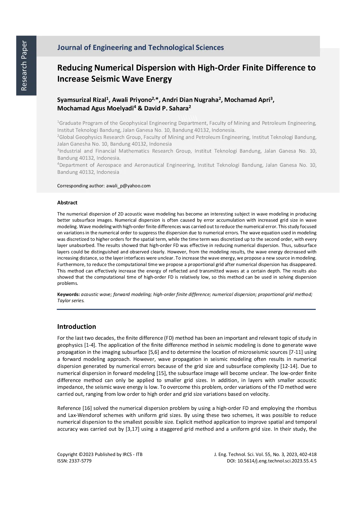 JURIS Reducing Numerical Dispersion With High Order Finite Difference To Increase Seismic Wave Energy